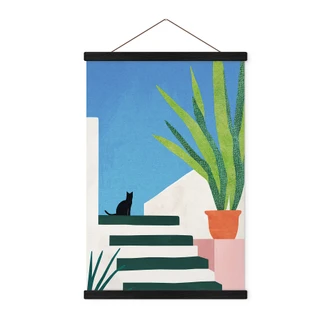 Textile poster Black cat in Greece - Rivers 