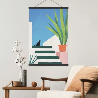 Textile poster Black cat in Greece - Rivers 