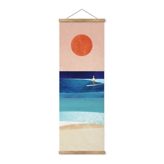 Textile poster Surfer girl at sunset - Rivers - Panorama 