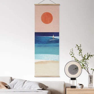 Textile poster Surfer girl at sunset - Rivers - Panorama 