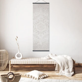 Textile poster Soft mandala on gray-beige - Bloomery Decor - Panorama 