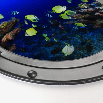 Alu-Dibond Wall Circle 3D Optic Porthole - Colorful Fish 