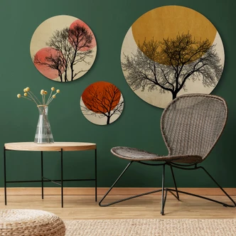 Wall Circle Wood Set of 3 Kubistika - Warm Sunset 