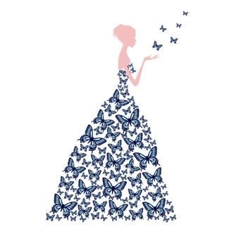 Lady with Butterflies (Blue) Wall Sticker 