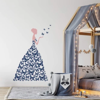 Lady with Butterflies (Blue) Wall Sticker 