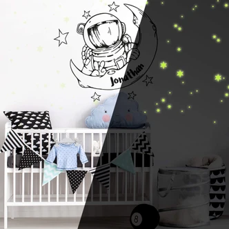 Wall sticker Astronaut + Name + Glow in Dark stickers 