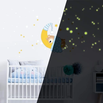 Bear, Moon and Stars (blue) + Glow in the Dark Stars 