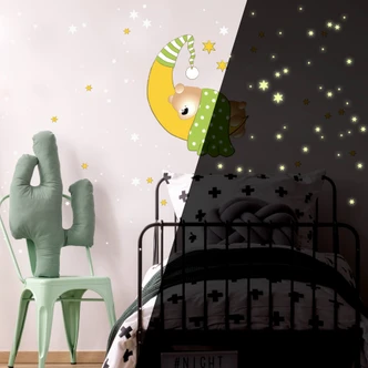 Bear, Moon and Stars (green) + Glow in the Dark Stars 
