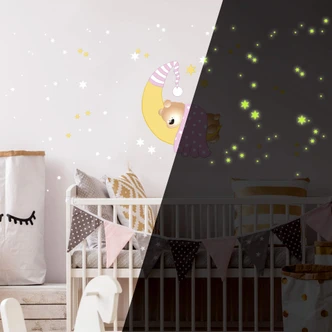 Bear, Moon and Stars (pink) + Glow in the Dark Stars 
