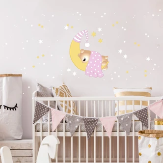 Bear, Moon and Stars (pink) + Glow in the Dark Stars 