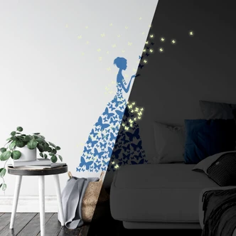 Lady with Butterflies + Glow in the Dark Butterflies Wall Sticker 