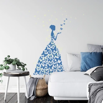 Lady with Butterflies + Glow in the Dark Butterflies Wall Sticker 